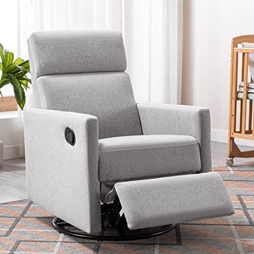 i-POOK Swivel Recliner Chair, Modern Plush Upholstered Rocker Nursery Chair with Adjustable Backrest and Retractable Footrest 360 Degree Swivel Glider Chair Accent Chair for Living Room Bedroom, Gray