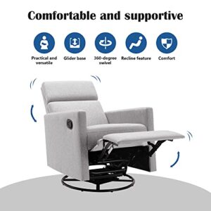 i-POOK Swivel Recliner Chair, Modern Plush Upholstered Rocker Nursery Chair with Adjustable Backrest and Retractable Footrest 360 Degree Swivel Glider Chair Accent Chair for Living Room Bedroom, Gray