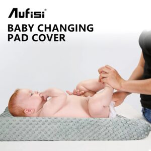 Aufisi Changing Pad Cover 2 Pack, Ultra Soft Minky Dots Plush Diaper Changing Table Sheets for Baby Boys and Girls Infants Unisex Breathable Wipeable, White and Dark Grey