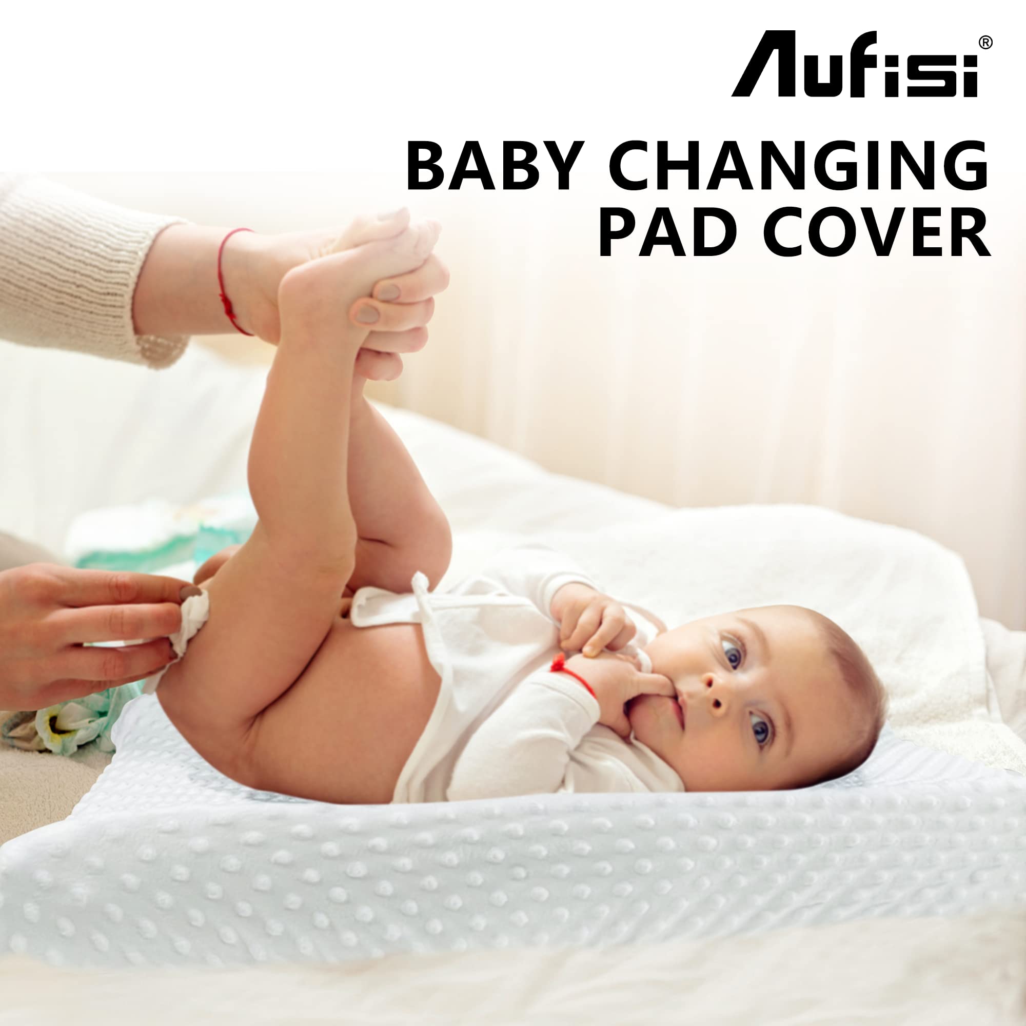 Aufisi Changing Pad Cover 2 Pack, Ultra Soft Minky Dots Plush Diaper Changing Table Sheets for Baby Boys and Girls Infants Unisex Breathable Wipeable, White and Dark Grey