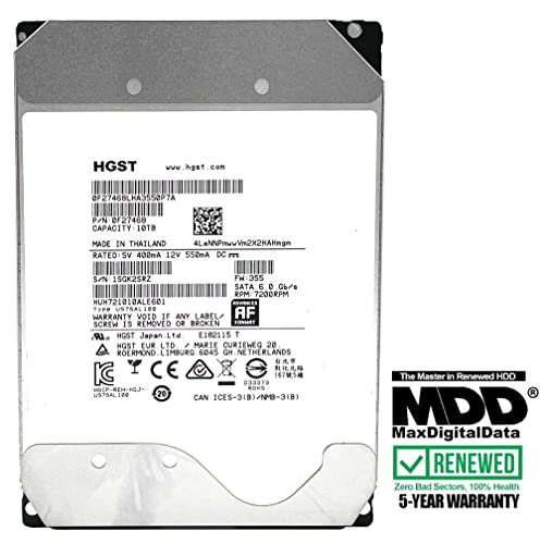 MDD - HGST He10 (HUH721010ALE601) 10TB 7200RPM 128MB Cache SATA 6.0Gb/s 3.5inch Enterprise Hard Drive - 5 Year Warranty (Renewed)