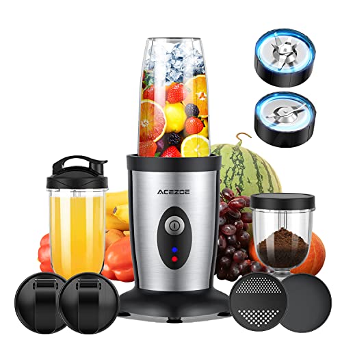 Acezoe Bullet Blender Shakes and Smoothies, 850W Portable Blender, One-Button Mixer, 3D 6-leafs, 2x17oz Personal Blender Bottle, BPA Free Kitchen, baby food, Grinding, Juice