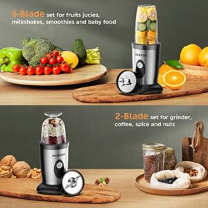 Acezoe Bullet Blender Shakes and Smoothies, 850W Portable Blender, One-Button Mixer, 3D 6-leafs, 2x17oz Personal Blender Bottle, BPA Free Kitchen, baby food, Grinding, Juice