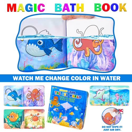 Color Changing Mold Free Bath Toys for Toddlers Kids, Color Change Sea Creatures Ocean Animal Toys & Glow in The Dark Toy with Bath Book(13 Pack), Water Table Toys Rubber Fish Toys for Kids Bathtub