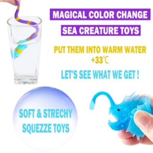 Color Changing Mold Free Bath Toys for Toddlers Kids, Color Change Sea Creatures Ocean Animal Toys & Glow in The Dark Toy with Bath Book(13 Pack), Water Table Toys Rubber Fish Toys for Kids Bathtub