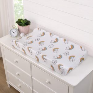 Carter's Chasing Rainbows - White, Peach, Teal and Gold Clouds and Rainbows Super Soft Contoured Changing Pad Cover