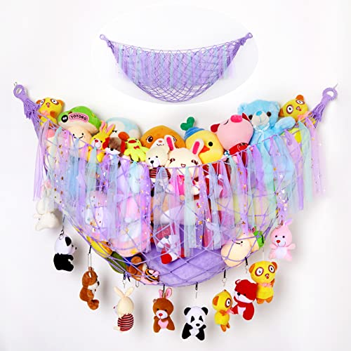 Unicorn Castle Stuffed Animals Hammock Net Toy Storage Organizer, Stuffed Animals Storage Toy Holder Boho Wall Hanging Décor for Nursery Kids Play Room Bedroom,White