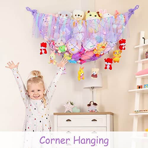 Unicorn Castle Stuffed Animals Hammock Net Toy Storage Organizer, Stuffed Animals Storage Toy Holder Boho Wall Hanging Décor for Nursery Kids Play Room Bedroom,White