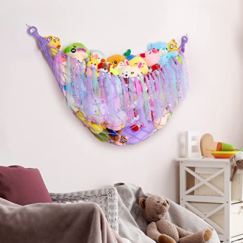 Unicorn Castle Stuffed Animals Hammock Net Toy Storage Organizer, Stuffed Animals Storage Toy Holder Boho Wall Hanging Décor for Nursery Kids Play Room Bedroom,White