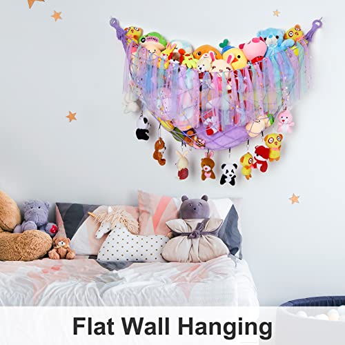 Unicorn Castle Stuffed Animals Hammock Net Toy Storage Organizer, Stuffed Animals Storage Toy Holder Boho Wall Hanging Décor for Nursery Kids Play Room Bedroom,White