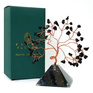 black obsidian crystal tree, pyramid base 7 chakra healing crystals tree of life for positive energy & good luck gifts, money bonsai trees, handcrafted feng shui décor for home and office decoration