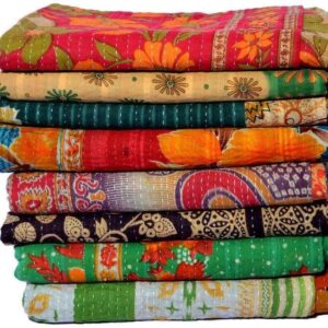 Varprada- 1 Piece Handmade Indian Vintage Kantha Quilts for Sale Throws Bedsheet Reversable Bohemian Home Décor Blanket –Assorted Color Twin Size 85x55 inches