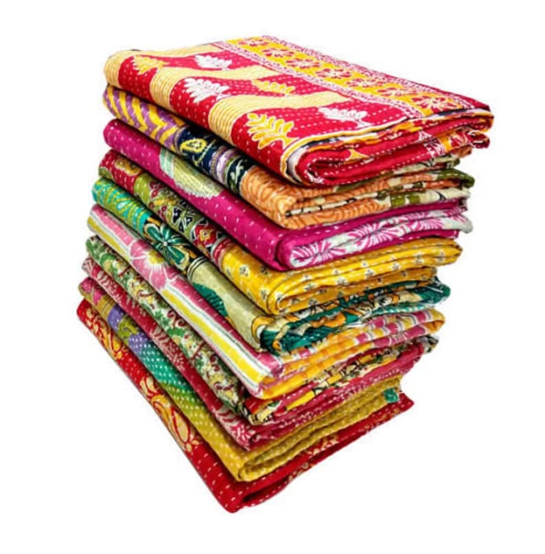 Varprada- 1 Piece Handmade Indian Vintage Kantha Quilts for Sale Throws Bedsheet Reversable Bohemian Home Décor Blanket –Assorted Color Twin Size 85x55 inches