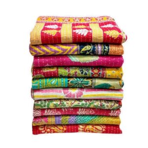 Varprada- 1 Piece Handmade Indian Vintage Kantha Quilts for Sale Throws Bedsheet Reversable Bohemian Home Décor Blanket –Assorted Color Twin Size 85x55 inches