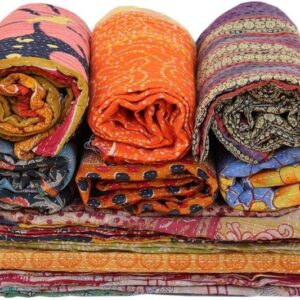 Varprada- 1 Piece Handmade Indian Vintage Kantha Quilts for Sale Throws Bedsheet Reversable Bohemian Home Décor Blanket –Assorted Color Twin Size 85x55 inches