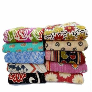 Varprada- 1 Piece Handmade Indian Vintage Kantha Quilts for Sale Throws Bedsheet Reversable Bohemian Home Décor Blanket –Assorted Color Twin Size 85x55 inches