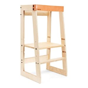 franklin + emily wooden toddler tower and step stool (toddler step stool with leather strap, kitchen helper tower, kitchen tower, safety stool, kid step stool, activity tower, montessori tower)