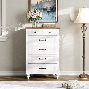 wampat white dresser for bedroom with 5 drawers, tall kids dressers with wide chest of drawers, mid century modern wooden closet storage organizer, samll dressers for living room, nursery, hallway