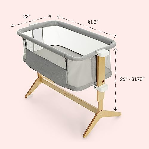 Newton Baby Bassinet & Bedside Sleeper with Mattress & Sheet - 100% Breathable & Washable, Removable Dual-Layer Cover | Solid Birch Frame Adjustable Height & Infant Access Opening | Bedside Bassinet