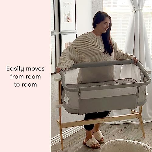 Newton Baby Bassinet & Bedside Sleeper with Mattress & Sheet - 100% Breathable & Washable, Removable Dual-Layer Cover | Solid Birch Frame Adjustable Height & Infant Access Opening | Bedside Bassinet