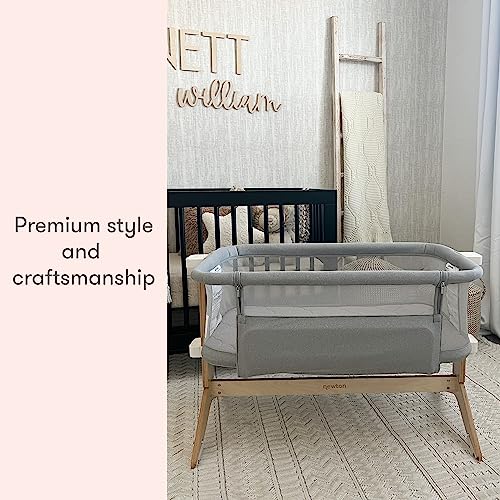 Newton Baby Bassinet & Bedside Sleeper with Mattress & Sheet - 100% Breathable & Washable, Removable Dual-Layer Cover | Solid Birch Frame Adjustable Height & Infant Access Opening | Bedside Bassinet