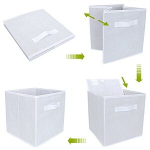 EZOWare Set of 12 Foldable Basket Bin Collapsible Storage Cube For Nursery, Kids Toys Organizer, Shelf Cabinet - (White + Niagara Blue)