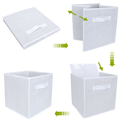 EZOWare Set of 12 Foldable Basket Bin Collapsible Storage Cube For Nursery, Kids Toys Organizer, Shelf Cabinet - (White + Purple)