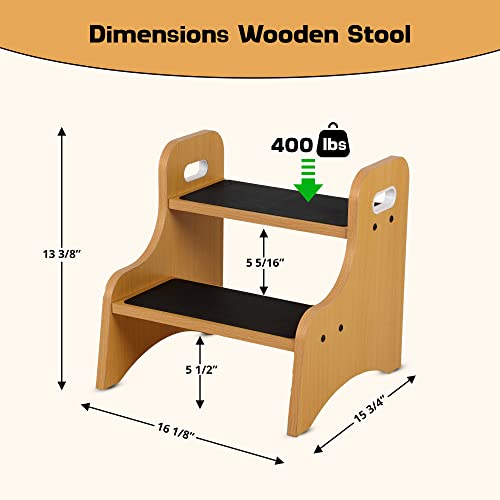 Wooden Step Stool for Kids, Toddler 2 Step Stool + Organic Burp Cloths 4 Pack Large 21''x10'' Premium