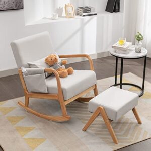 nursery rocking chairs glider chair for nursery, rocker chair with ottoman set, modern living room chair nursing comfy chairs for mom, gift, side pocket, lumbar pillow, leathaire, light gray