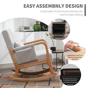 Nursery Rocking Chairs Glider Chair for Nursery, Rocker Chair with Ottoman Set, Modern Living Room Chair Nursing Comfy Chairs for Mom, Gift, Side Pocket, Lumbar Pillow, Leathaire, Light Gray