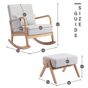 Nursery Rocking Chairs Glider Chair for Nursery, Rocker Chair with Ottoman Set, Modern Living Room Chair Nursing Comfy Chairs for Mom, Gift, Side Pocket, Lumbar Pillow, Leathaire, Light Gray