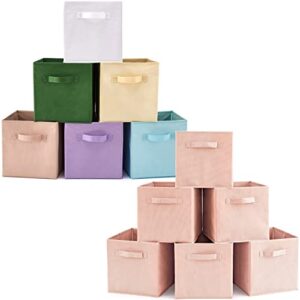 ezoware set of 12 foldable basket bin collapsible storage cube for nursery, kids toys organizer, shelf cabinet - (pale dogwood + assorted color)