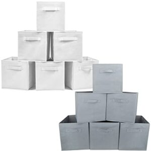 ezoware set of 12 foldable basket bin collapsible storage cube for nursery, kids toys organizer, shelf cabinet - (white + gray)