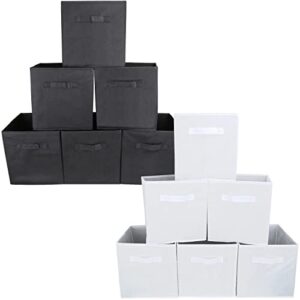 ezoware set of 12 foldable basket bin collapsible storage cube for nursery, kids toys organizer, shelf cabinet - (white + black)