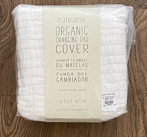 Pottery Barn Kids 100% Organic Cotton Waterproof Contour Diaper Changing Pad for Dresser Top, Baby Changing Pad Cover ONLY (Stone White)