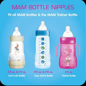 MAM Bottle Nipples Medium Flow Nipple Level 2, for 2+ Months, SkinSoft Silicone Nipples for Baby Bottles, Fits All MAM Bottles, 4 Pack