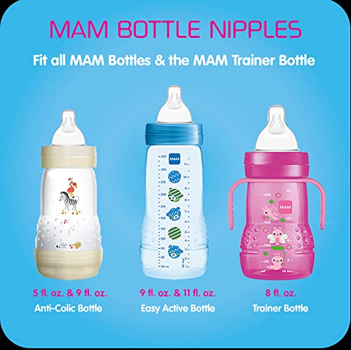 MAM Bottle Nipples Medium Flow Nipple Level 2, for 2+ Months, SkinSoft Silicone Nipples for Baby Bottles, Fits All MAM Bottles, 4 Pack