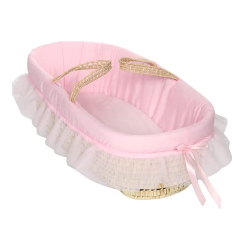 Lamlo Baby Moses Basket, Pink Decorated Elegant Moses Basket Carrier - Baby Wicker Basket Including Mattress and Sheet