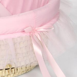 Lamlo Baby Moses Basket, Pink Decorated Elegant Moses Basket Carrier - Baby Wicker Basket Including Mattress and Sheet