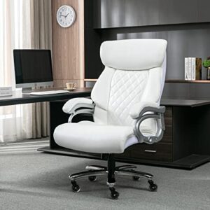 okeysen big and tall 500lbs office chair wide spring seat, high back large executive chair, adjustable lumbar support quiet rubber wheels heavy duty metal base, office chair for back pain (white)