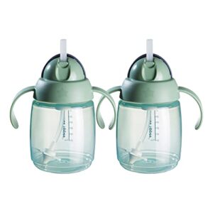 tommee tippee superstar weighted straw cup for toddlers, 6m+, 10oz, 2 pack leak and shake-proof, antimicrobial technology, green