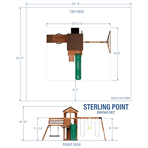 Backyard Discovery Sterling Point All Cedar Wooden Swing Set, Raised Clubhouse,Web Swing, Climbing Wall, 10ft Wave Slide, 2 Belt Swings, Front Porch, Bridge