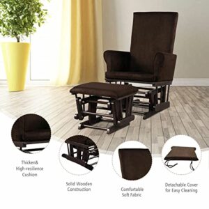 Premium Comfort Practical Rocking Chair Solid Wood Construction, Incredibly Smooth Quiet Gliding Baby Nursery Relax Chair Glider Ottoman Set with Cushion Brown