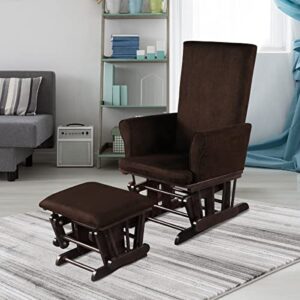 Premium Comfort Practical Rocking Chair Solid Wood Construction, Incredibly Smooth Quiet Gliding Baby Nursery Relax Chair Glider Ottoman Set with Cushion Brown