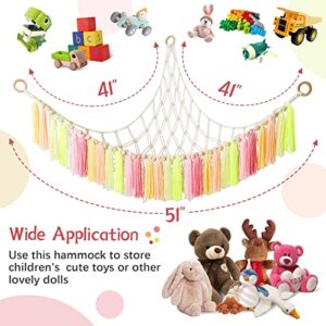 LSEYKRMH Animal Storage Hammock with LED Light, Plush Toy Triangle Hanging Storage Net, Macrame Animal Corner Hanging Net - Hanging Storage Nets Kids Bedroom.