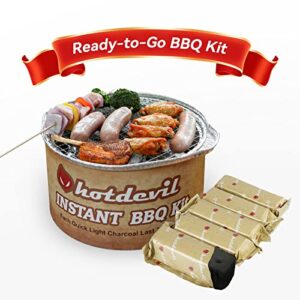 hotdevil portable disposable charcoal grill kit ready-to-go 1-3 person camping bbq bundle with instant hardwood lump charcoals disposal venture steak grilling for outdoor barbecue party travel picnic…