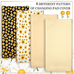 4 Pieces Muslin Sunflower Changing Pad Cover Diaper Floral Change Table Sheets Nursery Changing Pad Sheets Diaper Pad Cover for Baby Boys Girls, 31.5 x 15.75 Inches