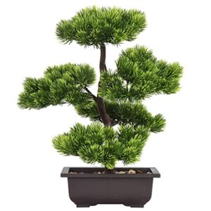 rozwkeo artificial bonsai tree fake plant decoration potted tree small faux house plants plastic japanese pine for home indoor office fairy garden windowsill desktop display zen decor