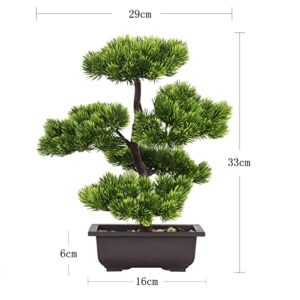 Rozwkeo Artificial Bonsai Tree Fake Plant Decoration Potted Tree Small Faux House Plants Plastic Japanese Pine for Home Indoor Office Fairy Garden Windowsill Desktop Display Zen Decor