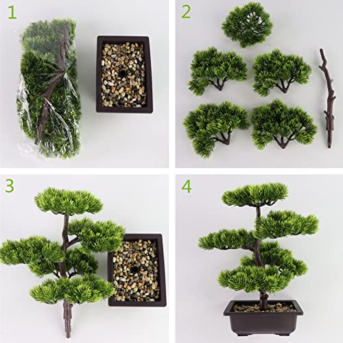 Rozwkeo Artificial Bonsai Tree Fake Plant Decoration Potted Tree Small Faux House Plants Plastic Japanese Pine for Home Indoor Office Fairy Garden Windowsill Desktop Display Zen Decor